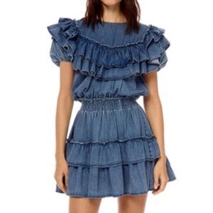 Stellah Denim Ruffle Western Style Dress, Size L